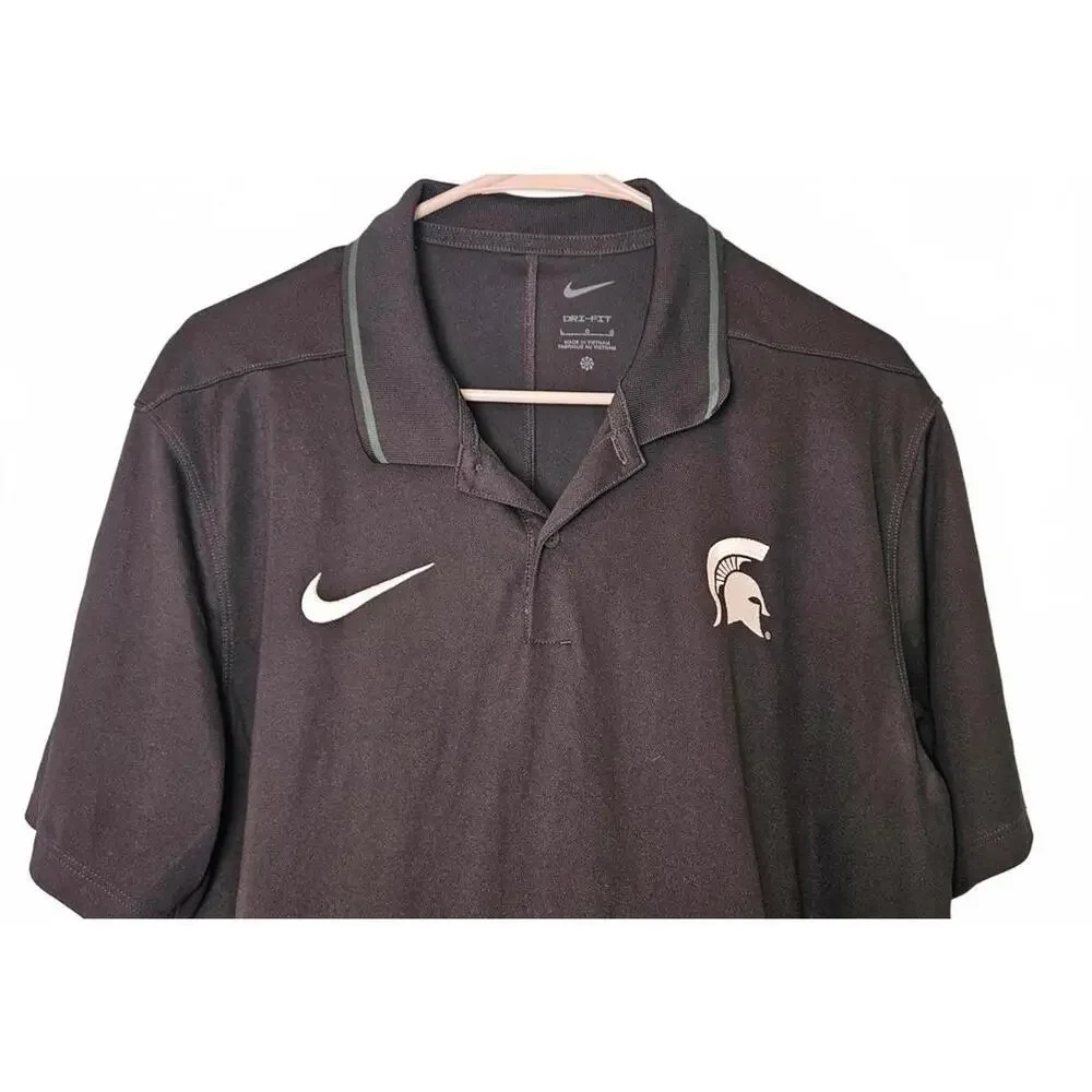 Nike Men's Michigan State Dri-FIT Black Polo Shirt‎ with Spartan Logo Size Large